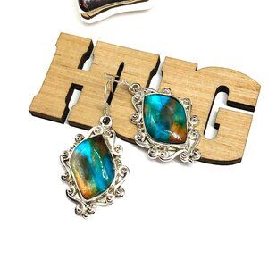 Large Colorful Blue Marquise Design Sterling Silver Dangle Earrings